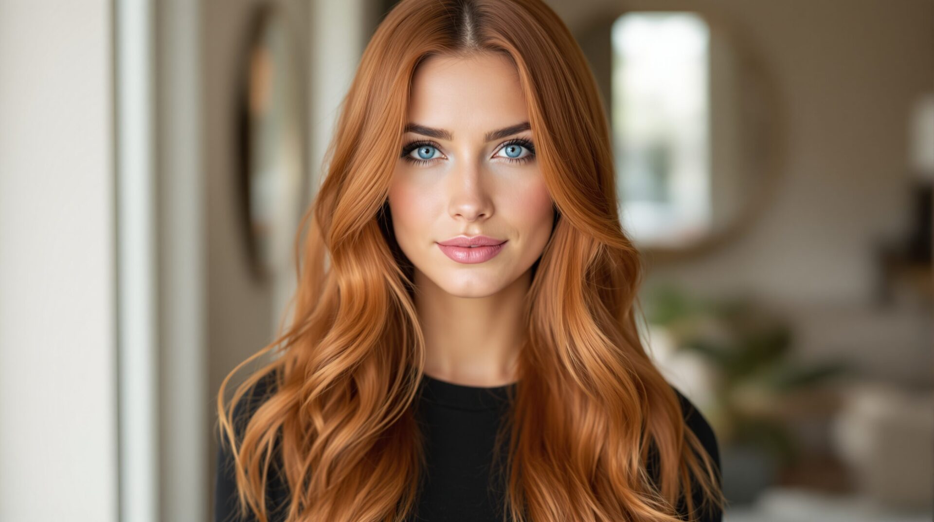 cheveux cuivré yeux bleu