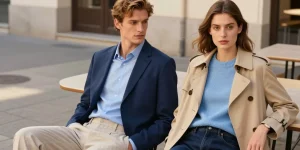 bleu et beige vetement