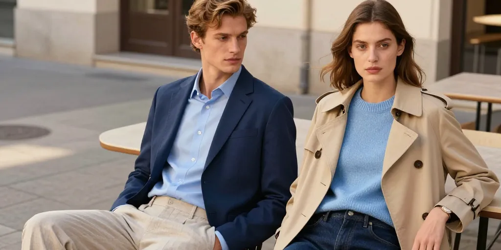 bleu et beige vetement