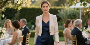 quelle veste avec une robe bleu marine