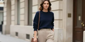 tenue avec pantalon beige femme