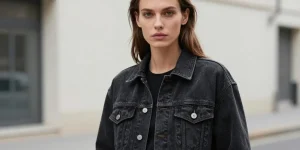 veste noire en jean femme