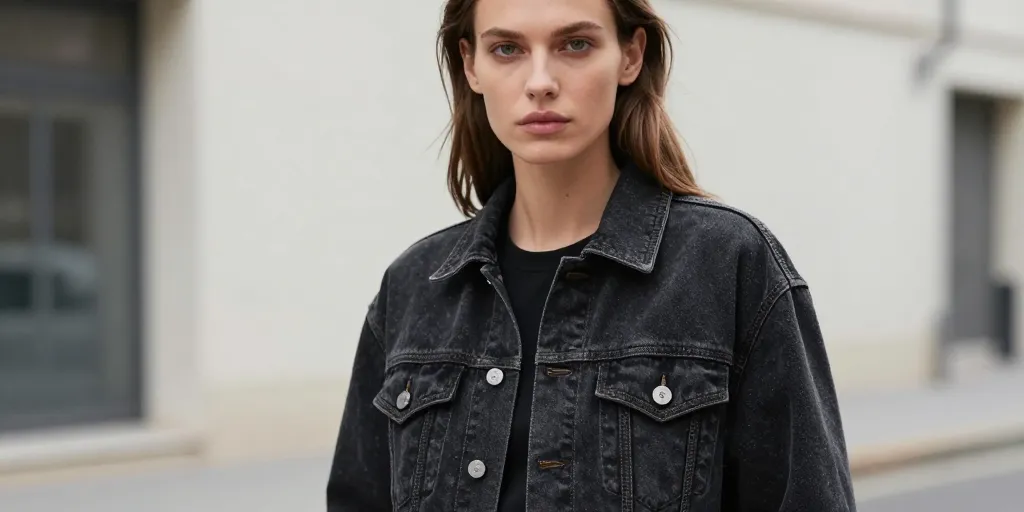 veste noire en jean femme